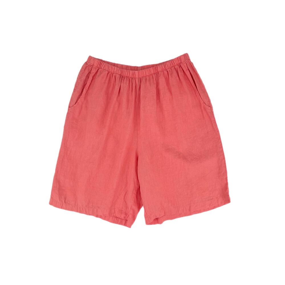Flax Coral 100% Linen Pull On Relaxed High Rise Culottes Bermuda Casual Shorts